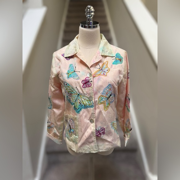 Parsley & Sage Jackets & Blazers - Y2K Parsley & Sage Pastel Tie Dye Silk Embroidered Butterfly Blazer Fairycore